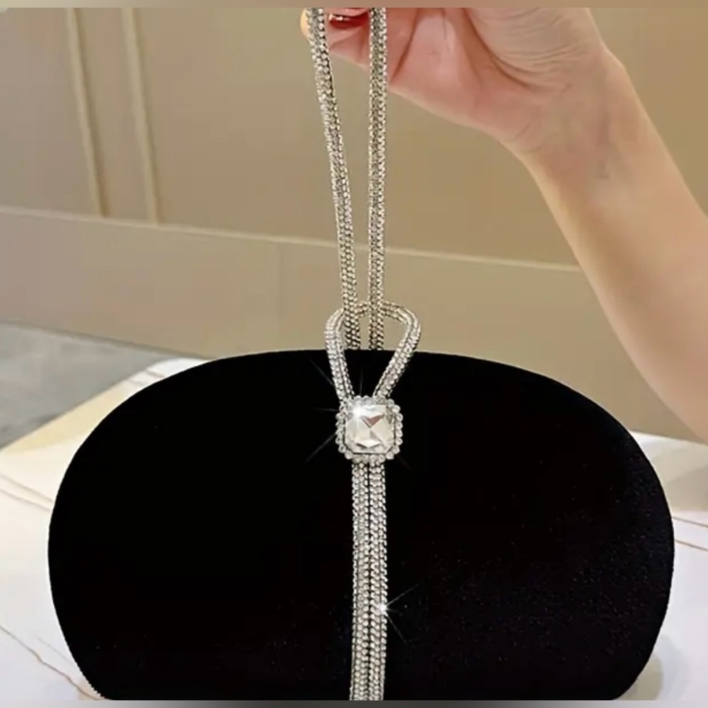 NWT Black Velvet Rhinestone Evening Clutch